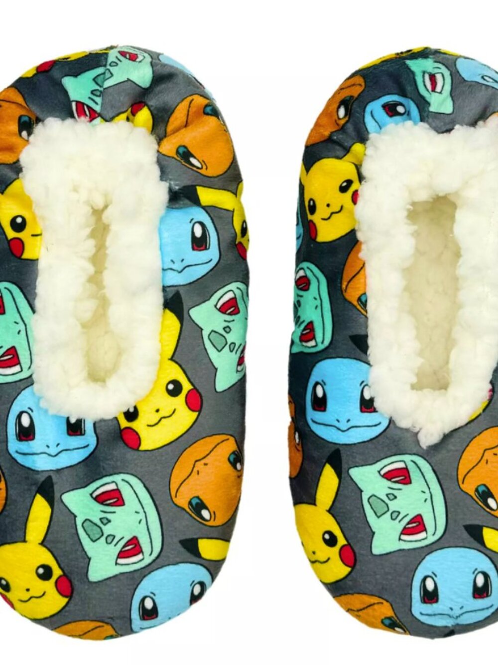 Boys Pokemon Classic Starters Fuzzy Babba Slipper Socks Size 8-13 S/M